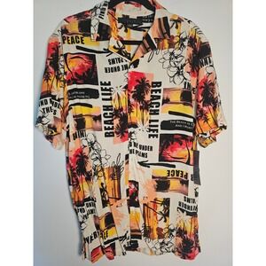 Vacation Jaywalker Graphic Button Down Mens Medium Multicolor Beach Life